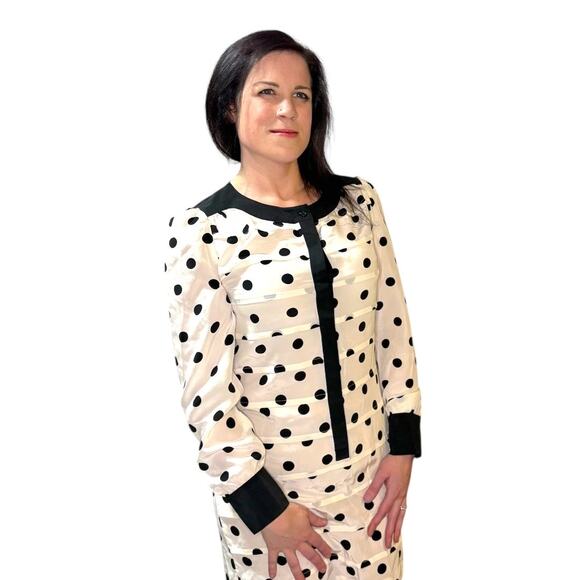 Reiss Long Sleeve Mini Dress - White with Black Polka Dots - Size 6 - Picture 8 of 16